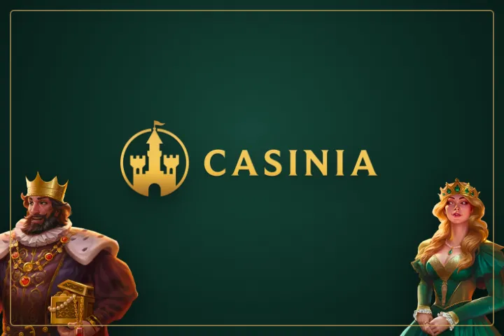 casino Casinia – złoty zamek z logo Casinia między królem a królową na zielonym tle z celtycką wstęgą